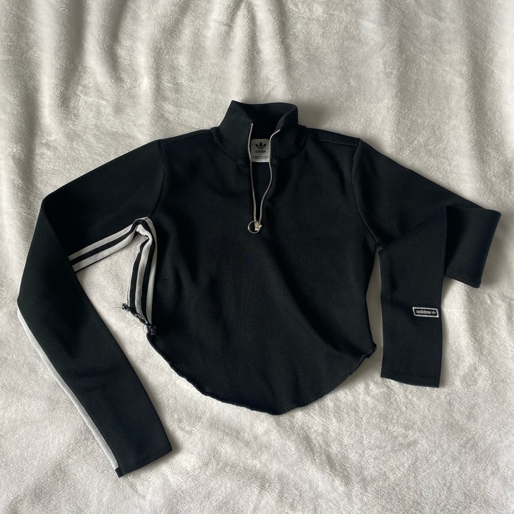 Adidas high-low long sleeve zip up crop top